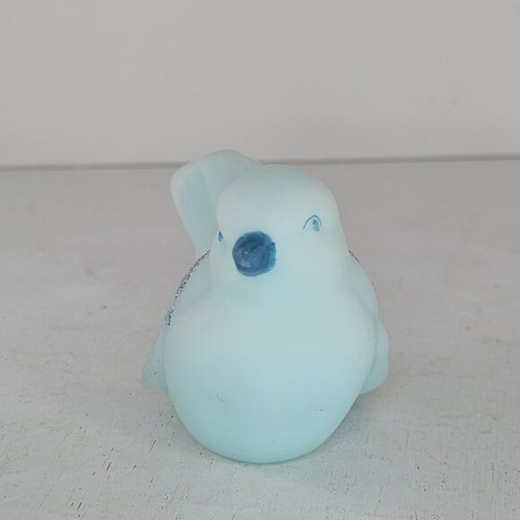 Fenton Painted Blue Satin Glass Bird Figurine Floral Design Signed Pam Miller - Picture 2 of 8